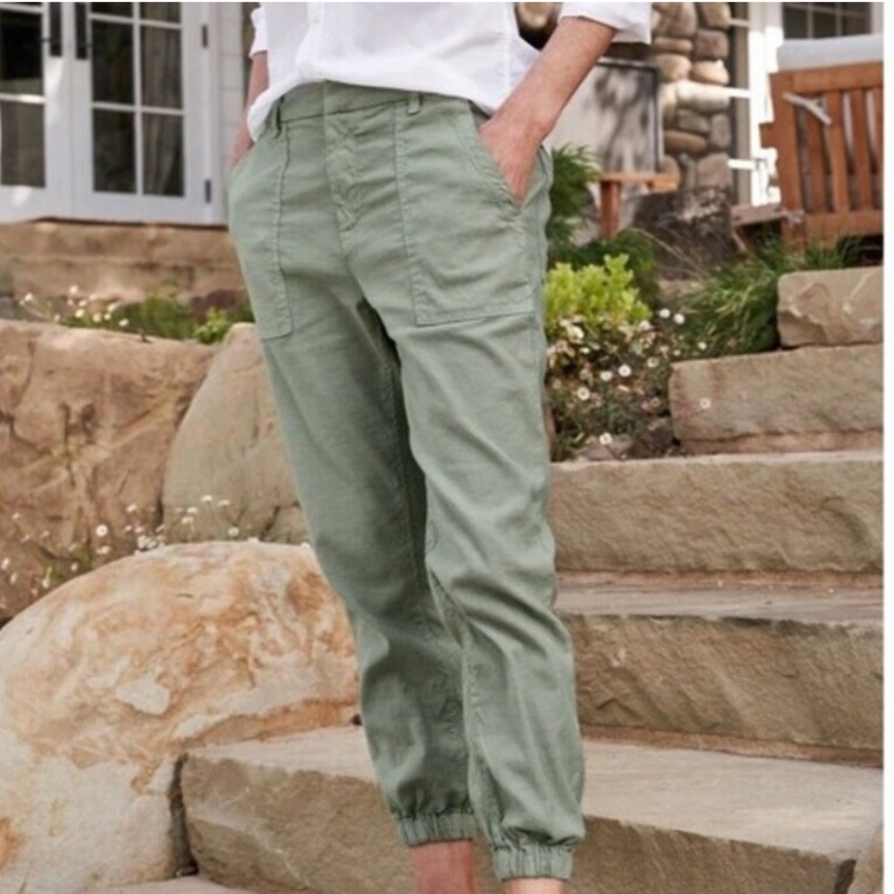 Frank & Eileen Jameson Utility Joggers Cropped Pants Sage Green Linen Blend 2